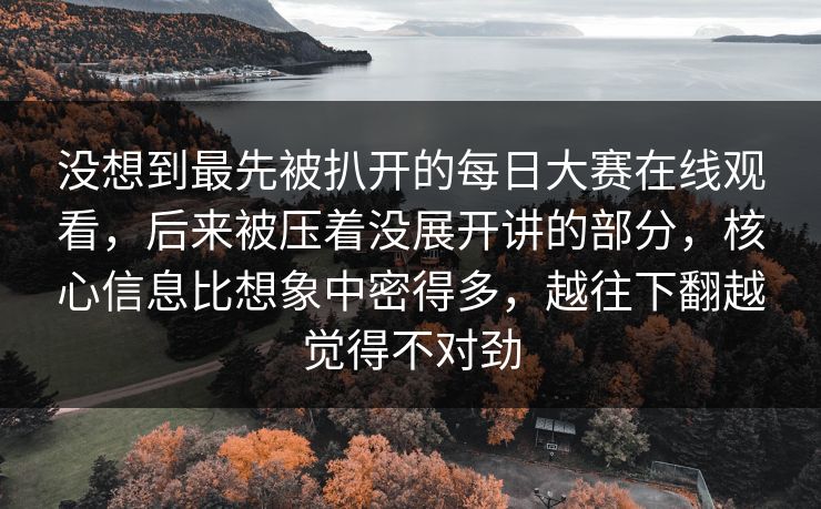 没想到最先被扒开的每日大赛在线观看，后来被压着没展开讲的部分，核心信息比想象中密得多，越往下翻越觉得不对劲